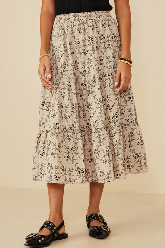 Womens Botanical Embroidered Tiered Skirt