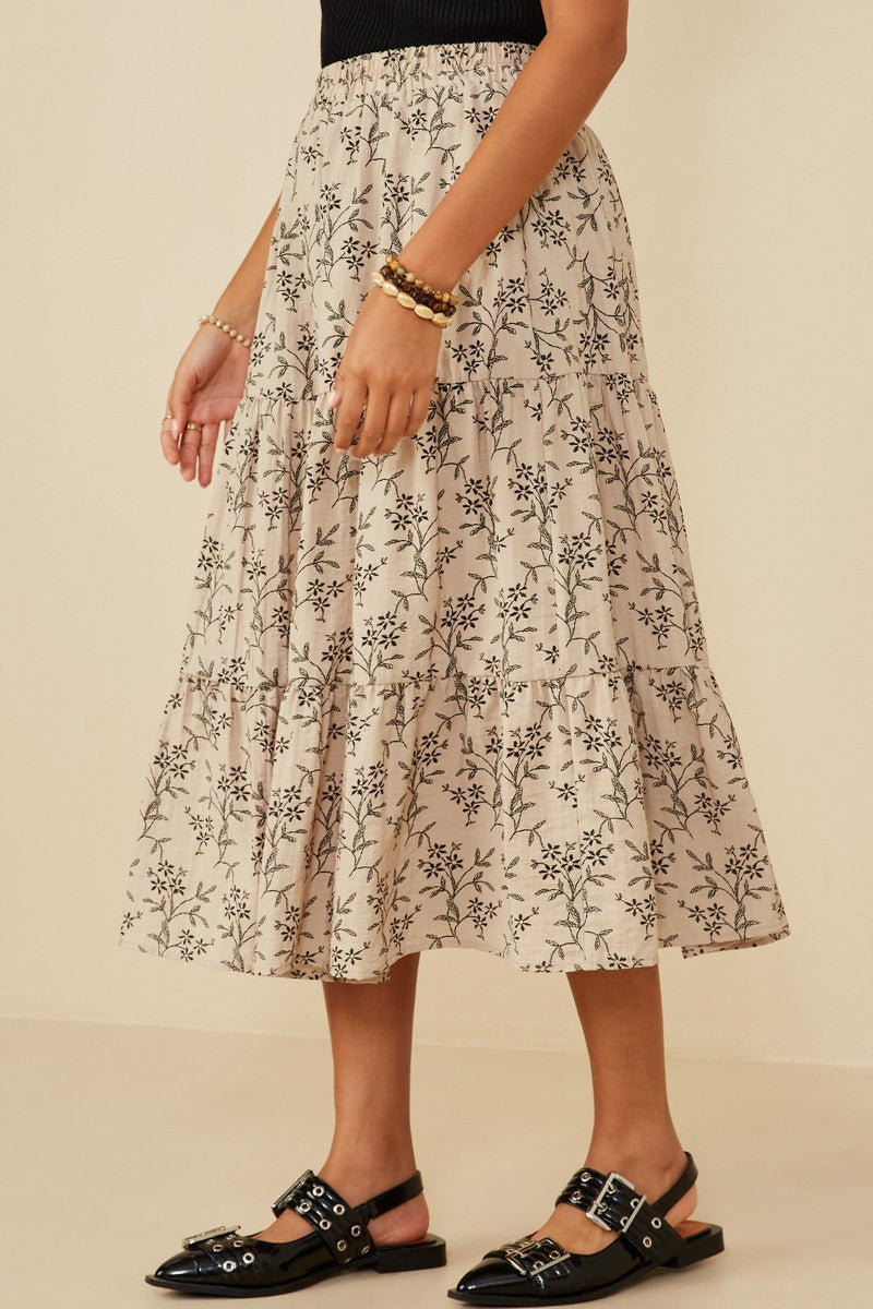 Womens Botanical Embroidered Tiered Skirt