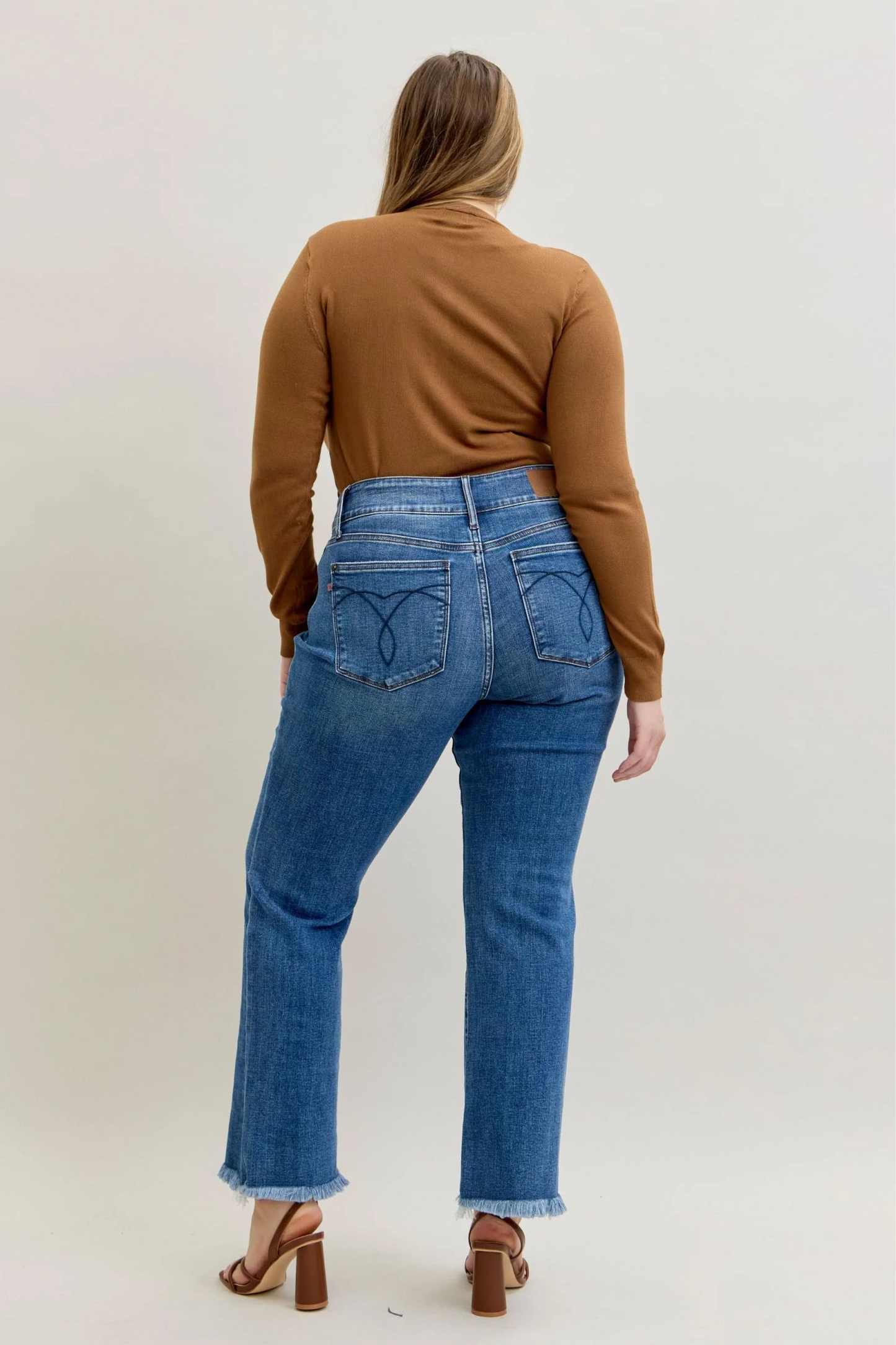 Judy Blue High Waist Double Button Fray Hem Bootcut Denim Jeans 82686