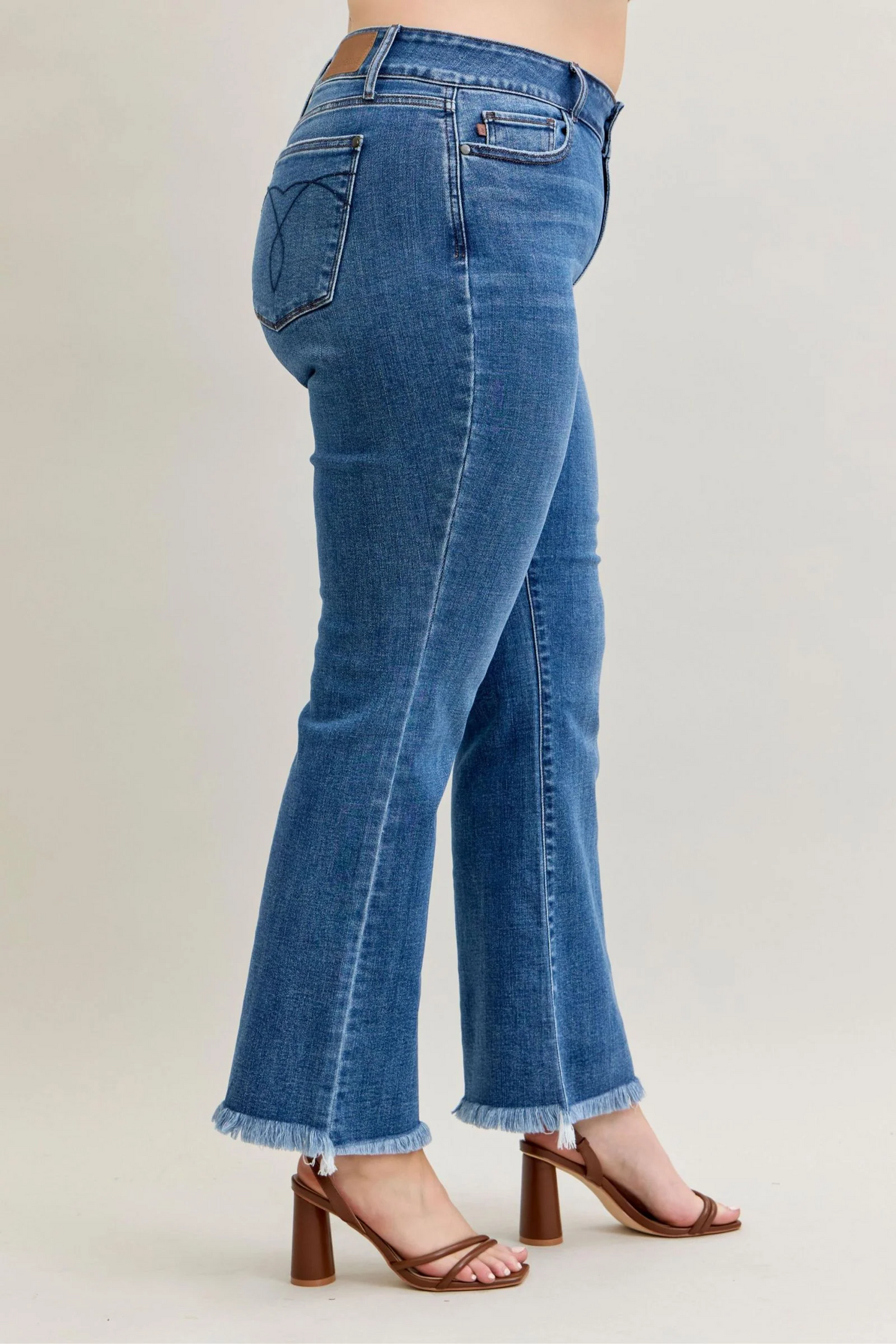 Judy Blue High Waist Double Button Fray Hem Bootcut Denim Jeans 82686