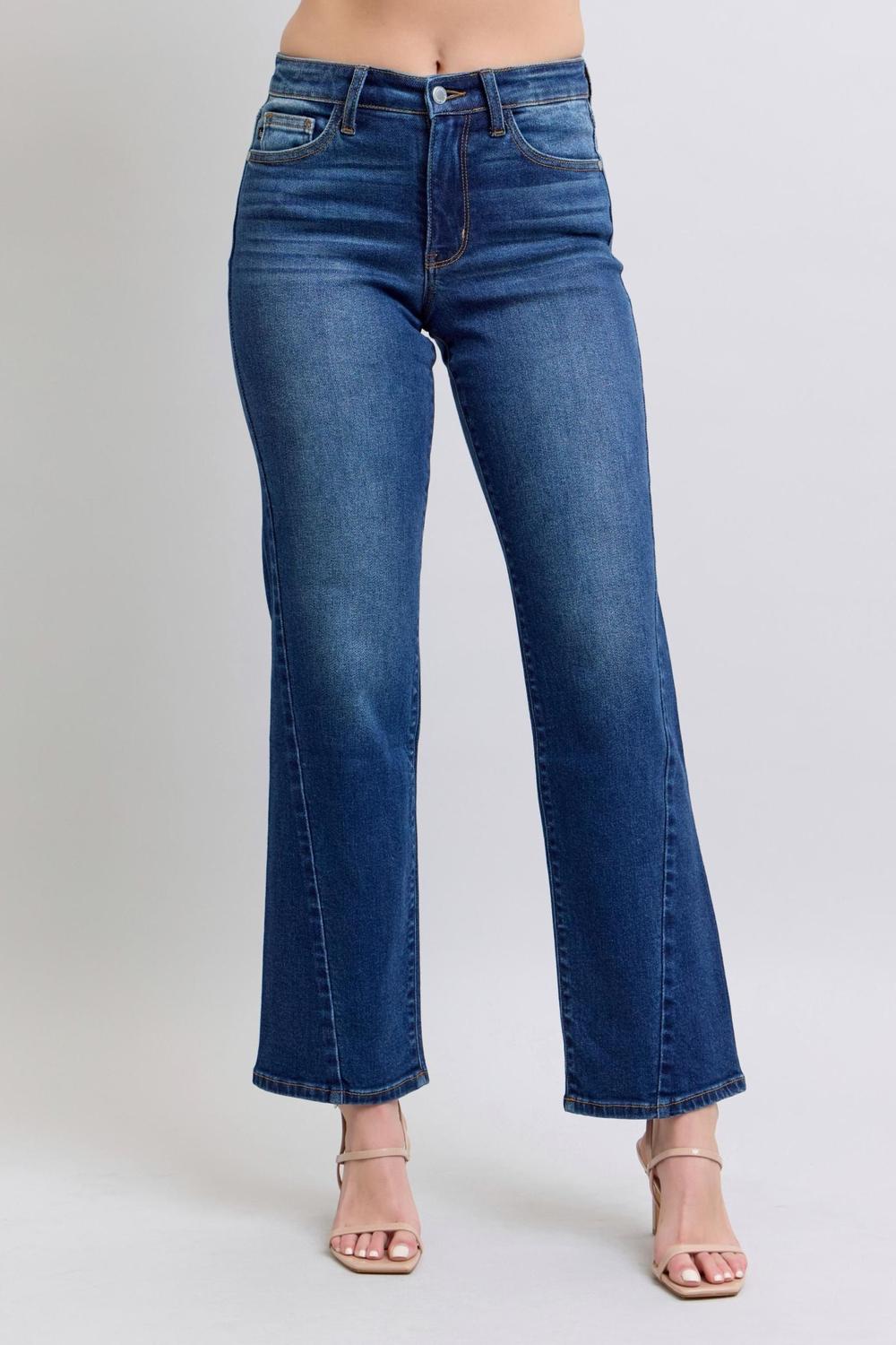 Judy Blue Mid Rise Side Seam Detail Straight Denim Jeans 82629