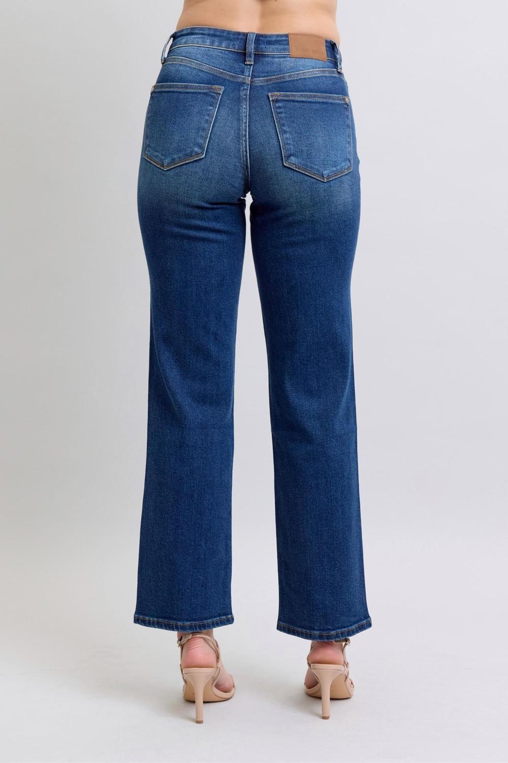Judy Blue Mid Rise Side Seam Detail Straight Denim Jeans 82629