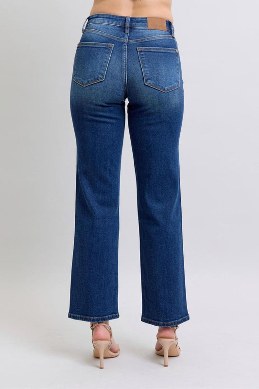 Judy Blue Mid Rise Side Seam Detail Straight Denim Jeans 82629