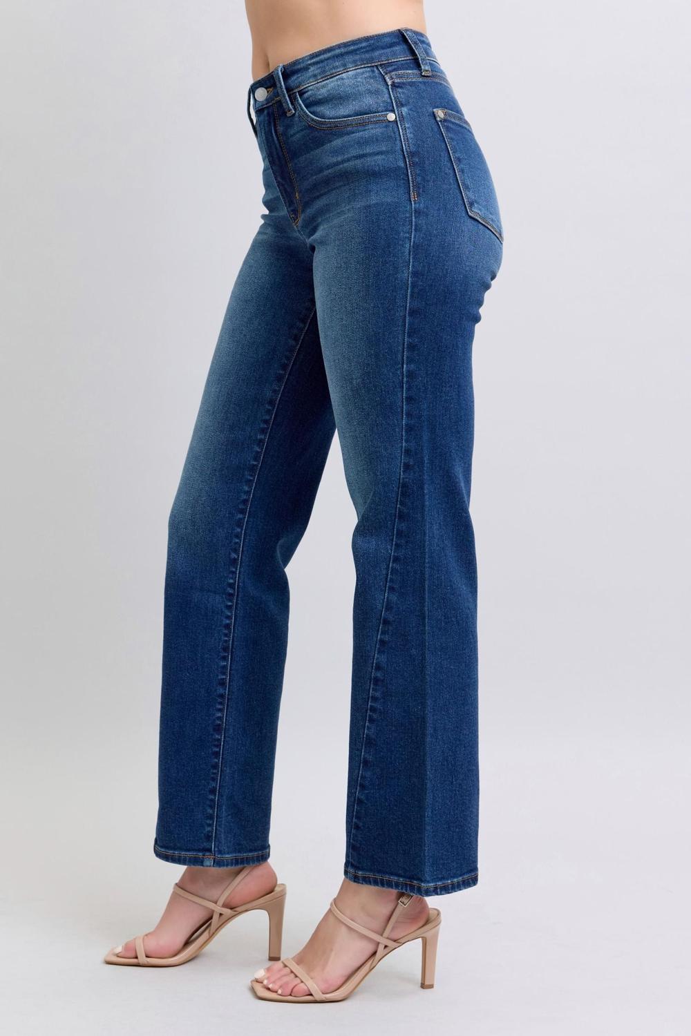 Judy Blue Mid Rise Side Seam Detail Straight Denim Jeans 82629