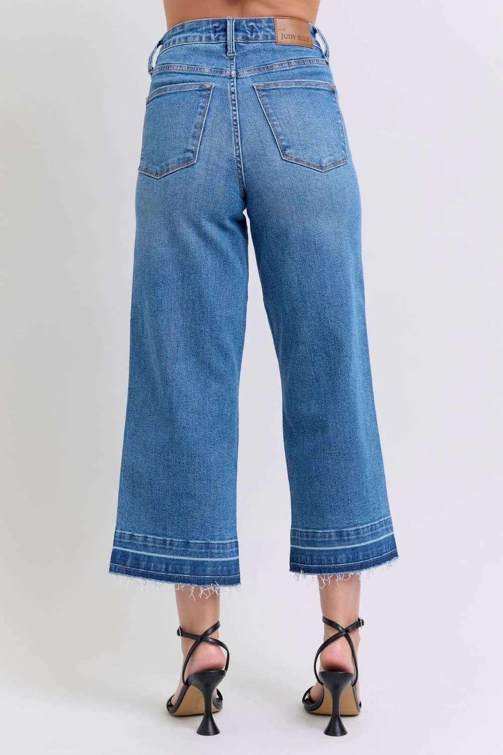 Judy Blue High Waist Tummy Control Release Hem Crop Wide Leg Denim Jeans 88875