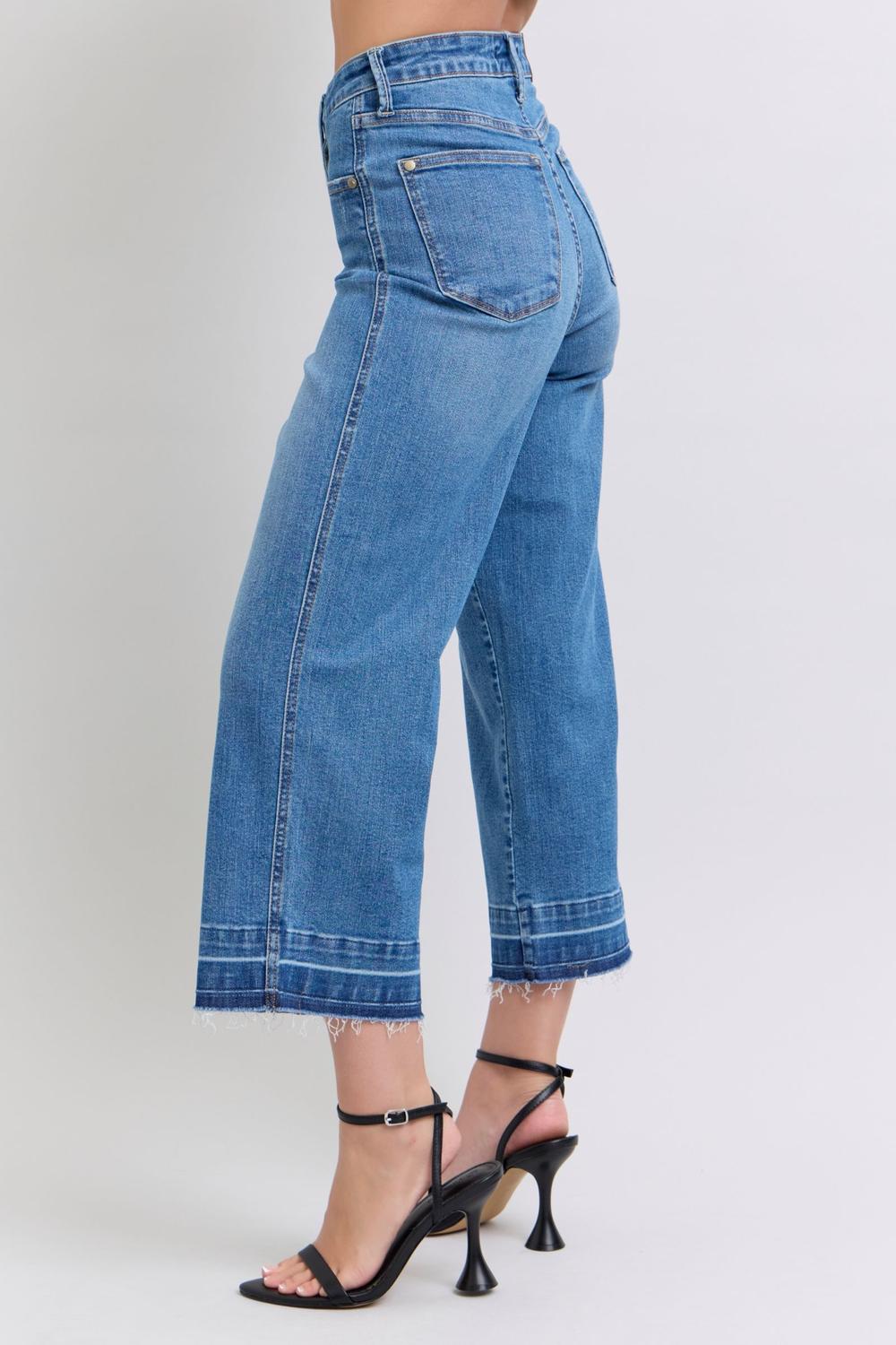 Judy Blue High Waist Tummy Control Release Hem Crop Wide Leg Denim Jeans 88875