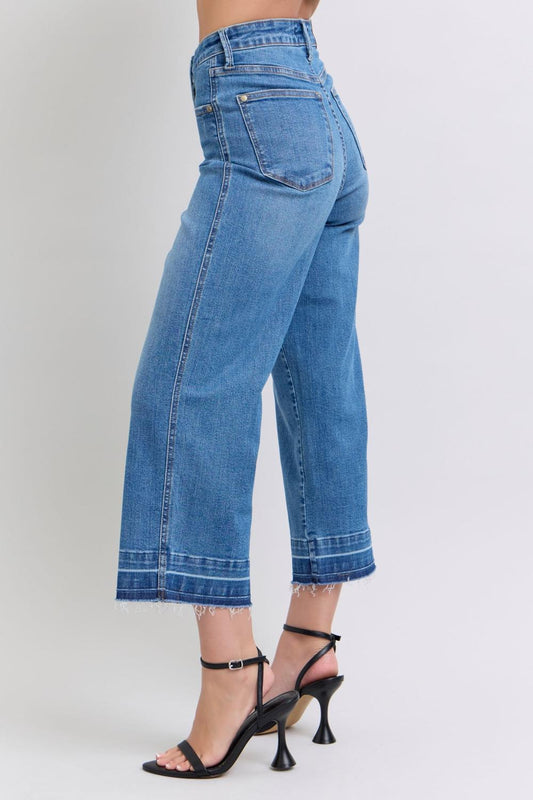 Judy Blue High Waist Tummy Control Release Hem Crop Wide Leg Denim Jeans 88875