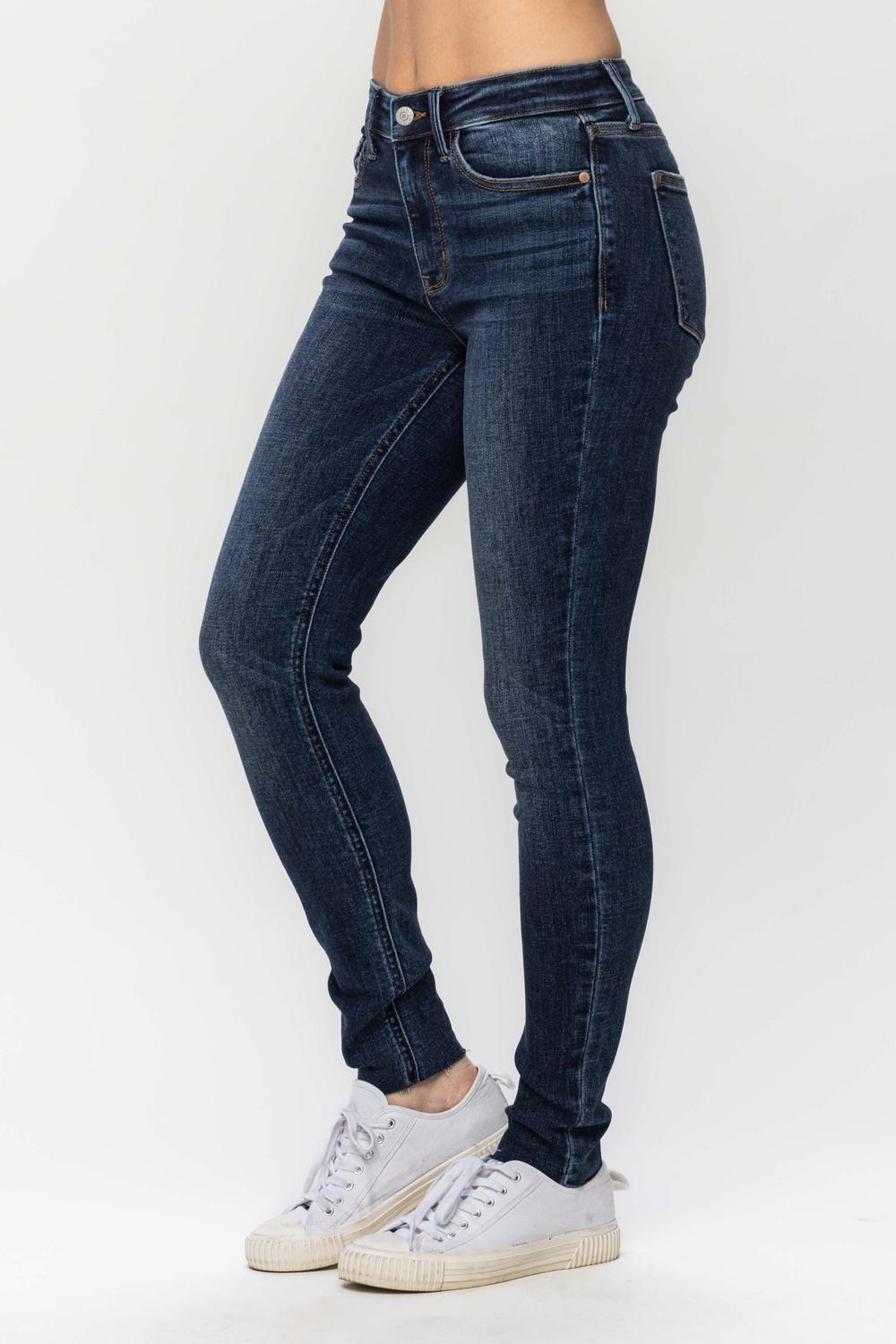 Judy Blue Mid Rise Vintage Raw Hem Skinny Denim Jeans 82527