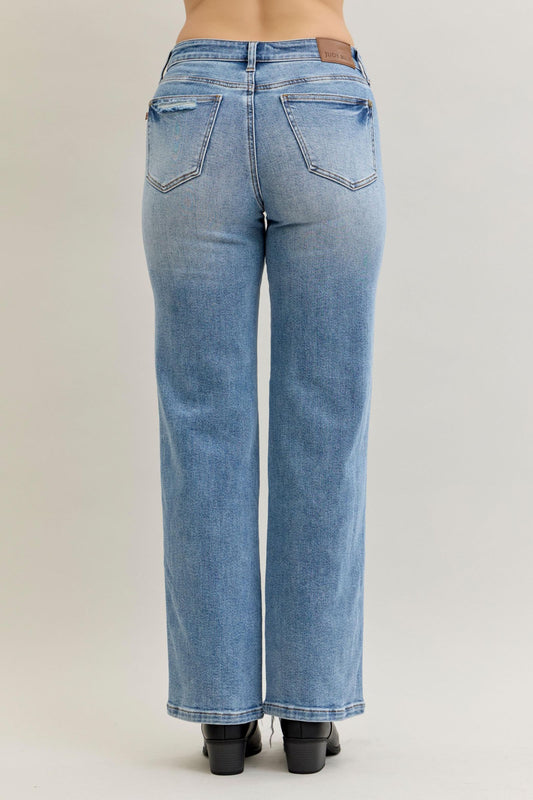 Judy Blue Mid Rise 90's Straight Rigid Magic Destroy Straight Jeans