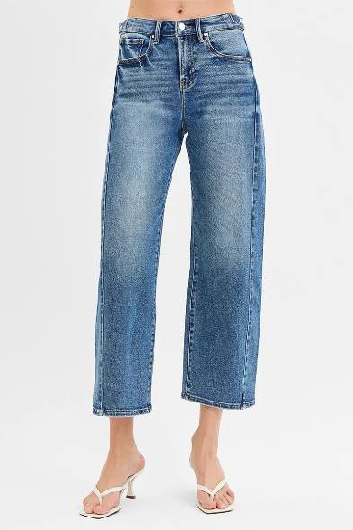 High Rise-Crop Barrel Jeans-Adjustable WB