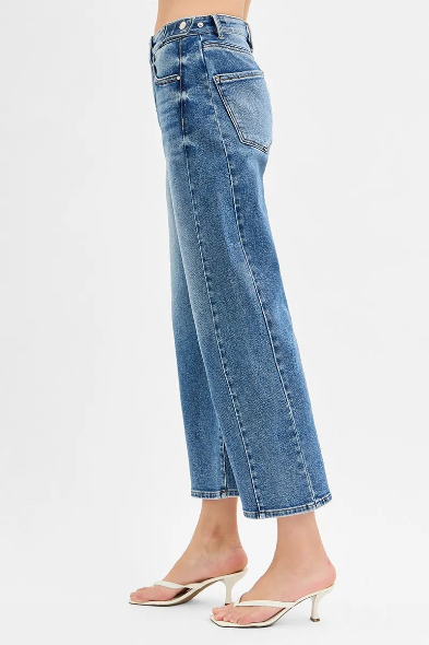 High Rise-Crop Barrel Jeans-Adjustable WB