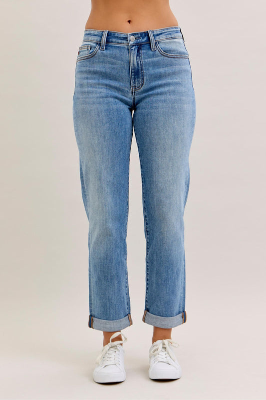 Judy Blue Mid Rise Boyfriend Denim Jeans 82703
