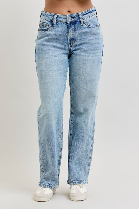 Judy Blue Mid Rise Rigid Magic Destroy Straight Denim Jeans 881060 - Petite