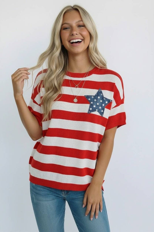 4th of July Stripe Star Patch Top