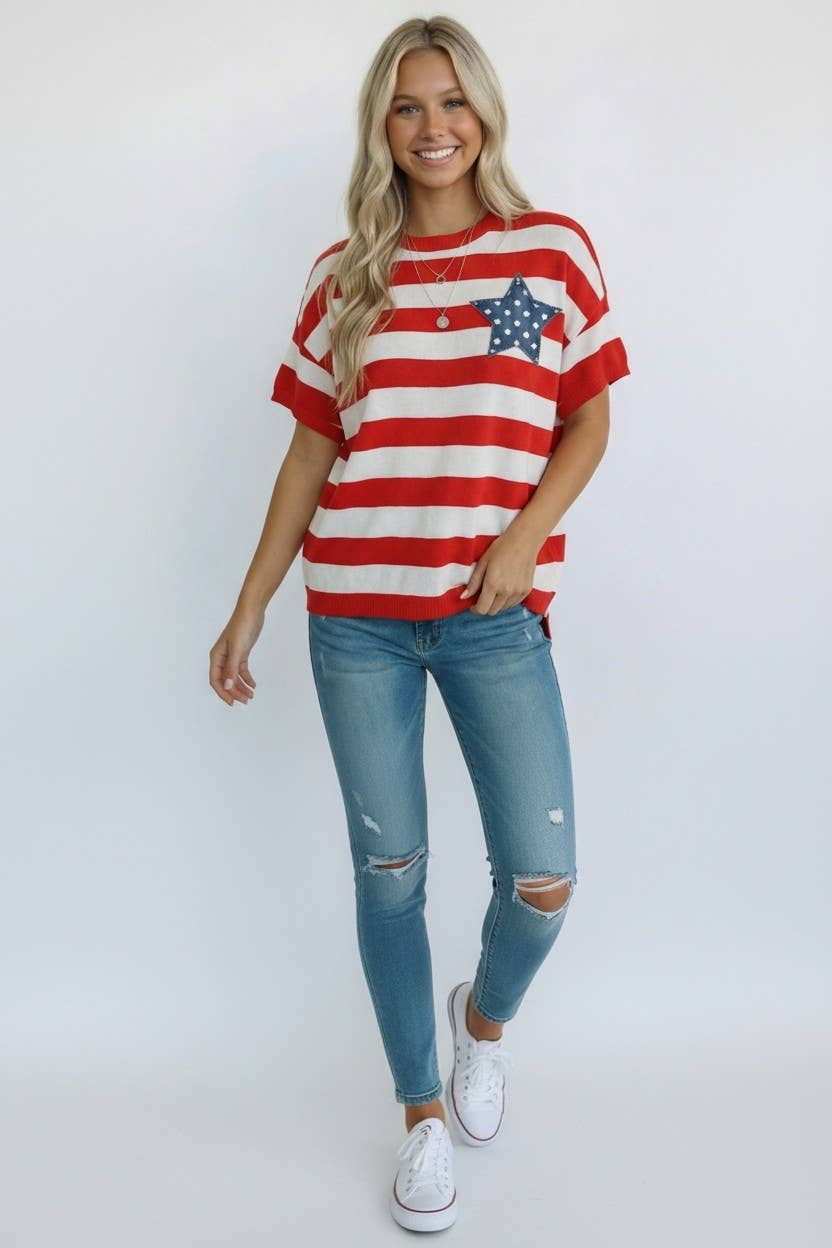 4th of July Stripe Star Patch Top