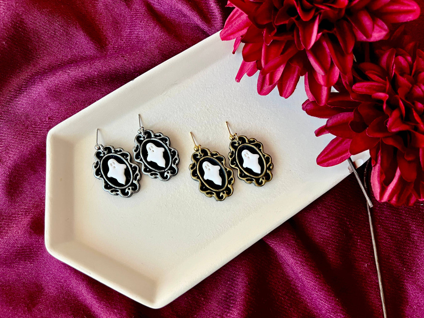 Ghost Frame Earrings, Framed Ghost Earrings, Halloween