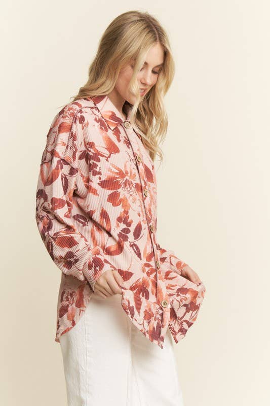 FLORAL URBAN RIBBED BUTTON DOWN
