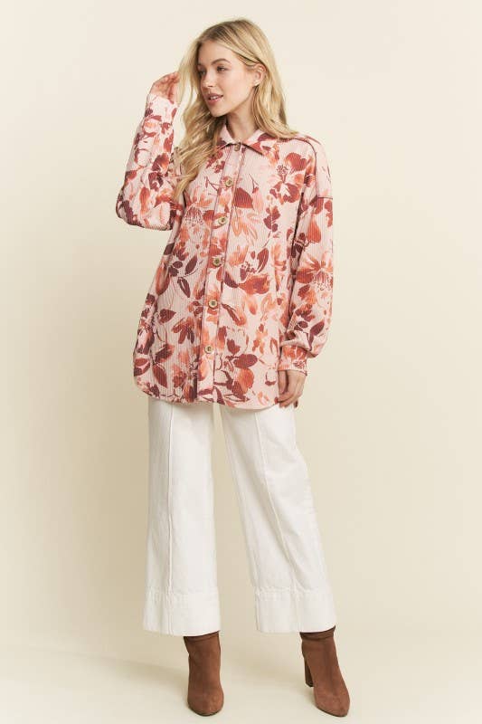 FLORAL URBAN RIBBED BUTTON DOWN