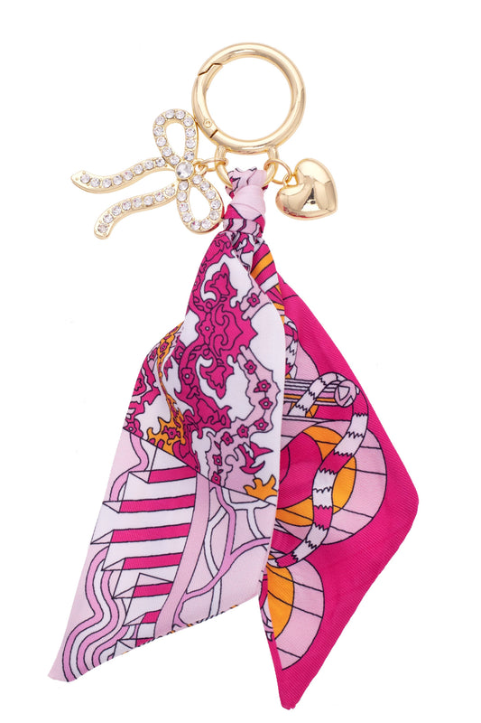 Carley Pave Bow Twilly Bag Charm in Light Pink/Fuchsia