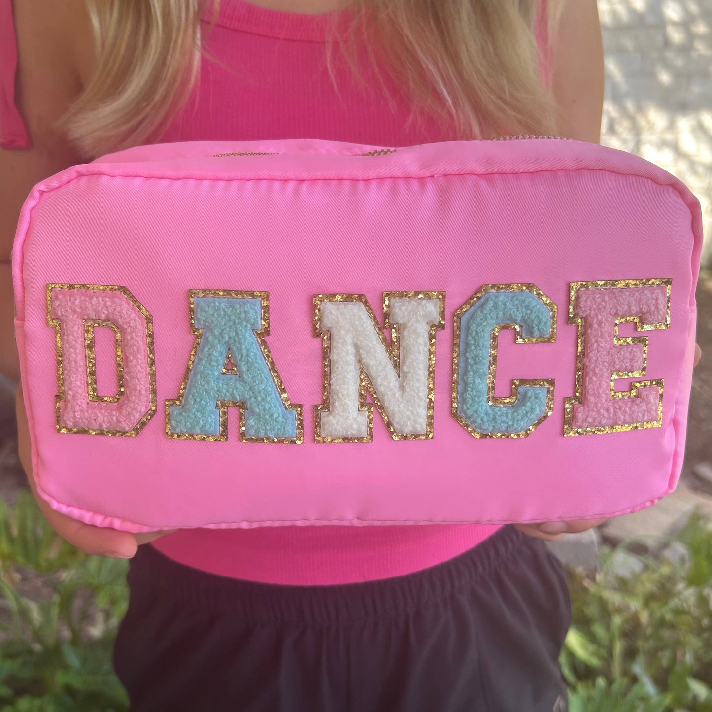 Cosmetic or Toiletry Bag with Varsity Letter Patches