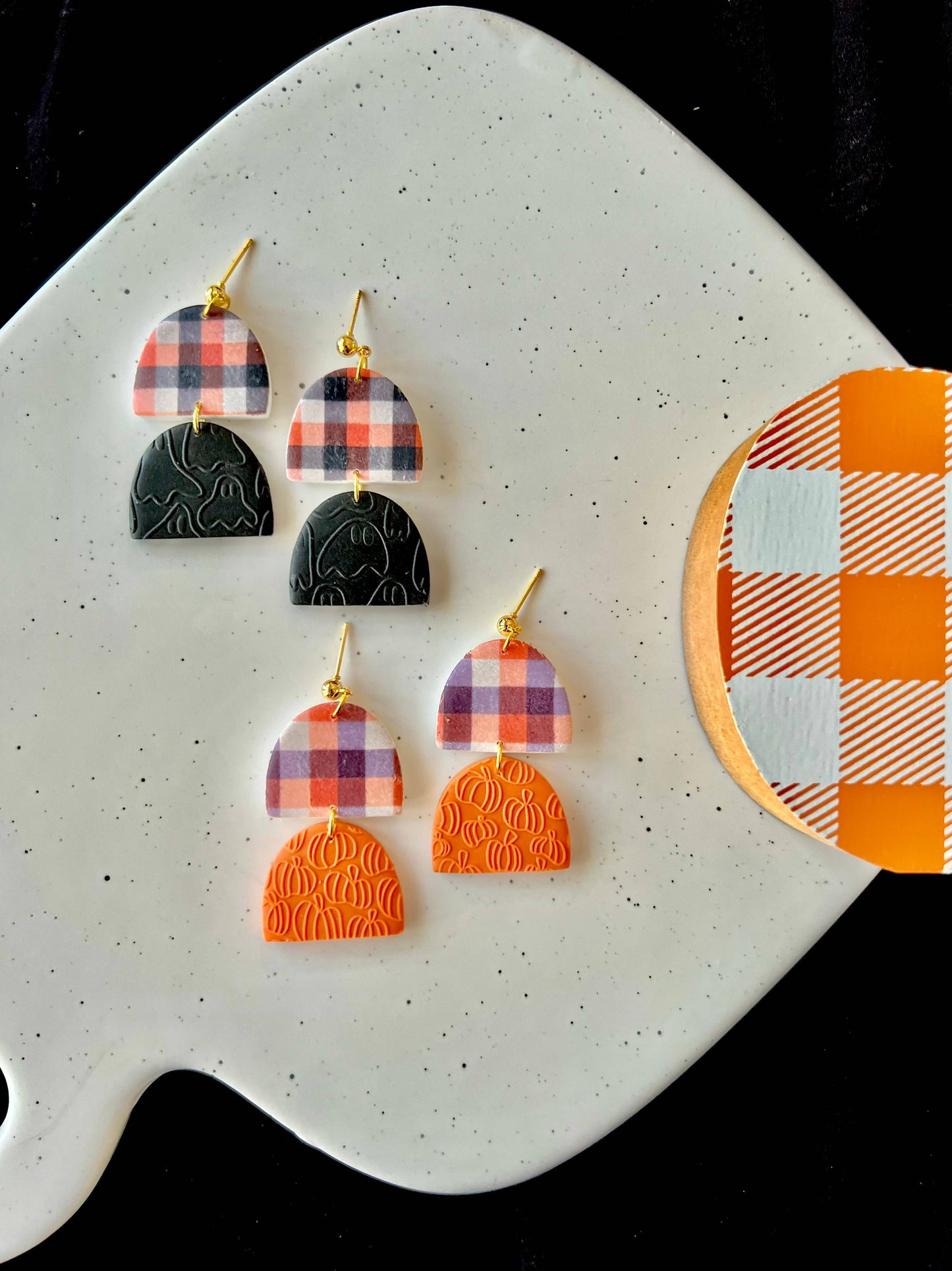 Halloween Plaid Earrings, Fall Plaid Earrings
