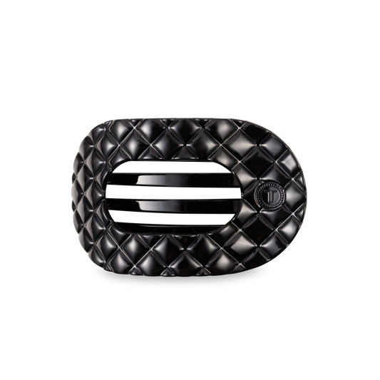 Flat Round Hair Clip | Medium | Jet Black Quilted