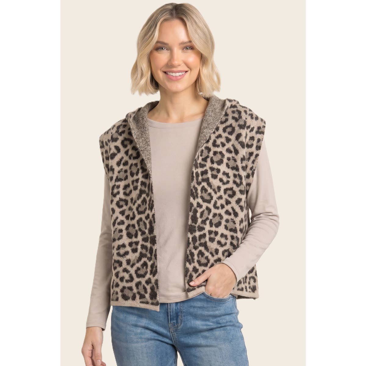 LEOPARD HOODIE SWEATER VEST