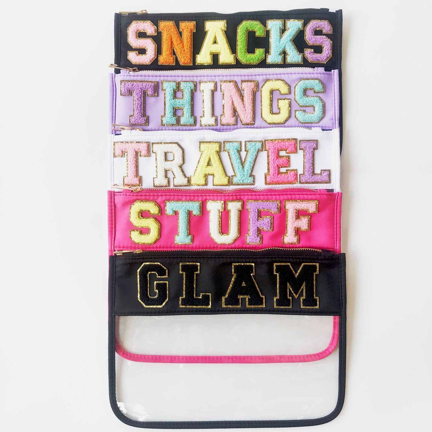 Varsity Letter Patch Clear Zippered Pouch Bag