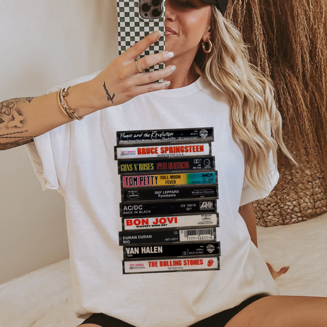 Throwback Vintage Rock Bands/Cassette Tapes Graphic Tee