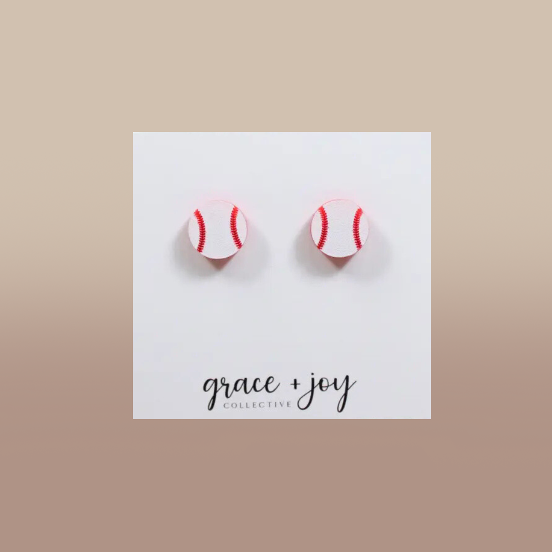 Baseball Stud Earring, Acrylic Earrings