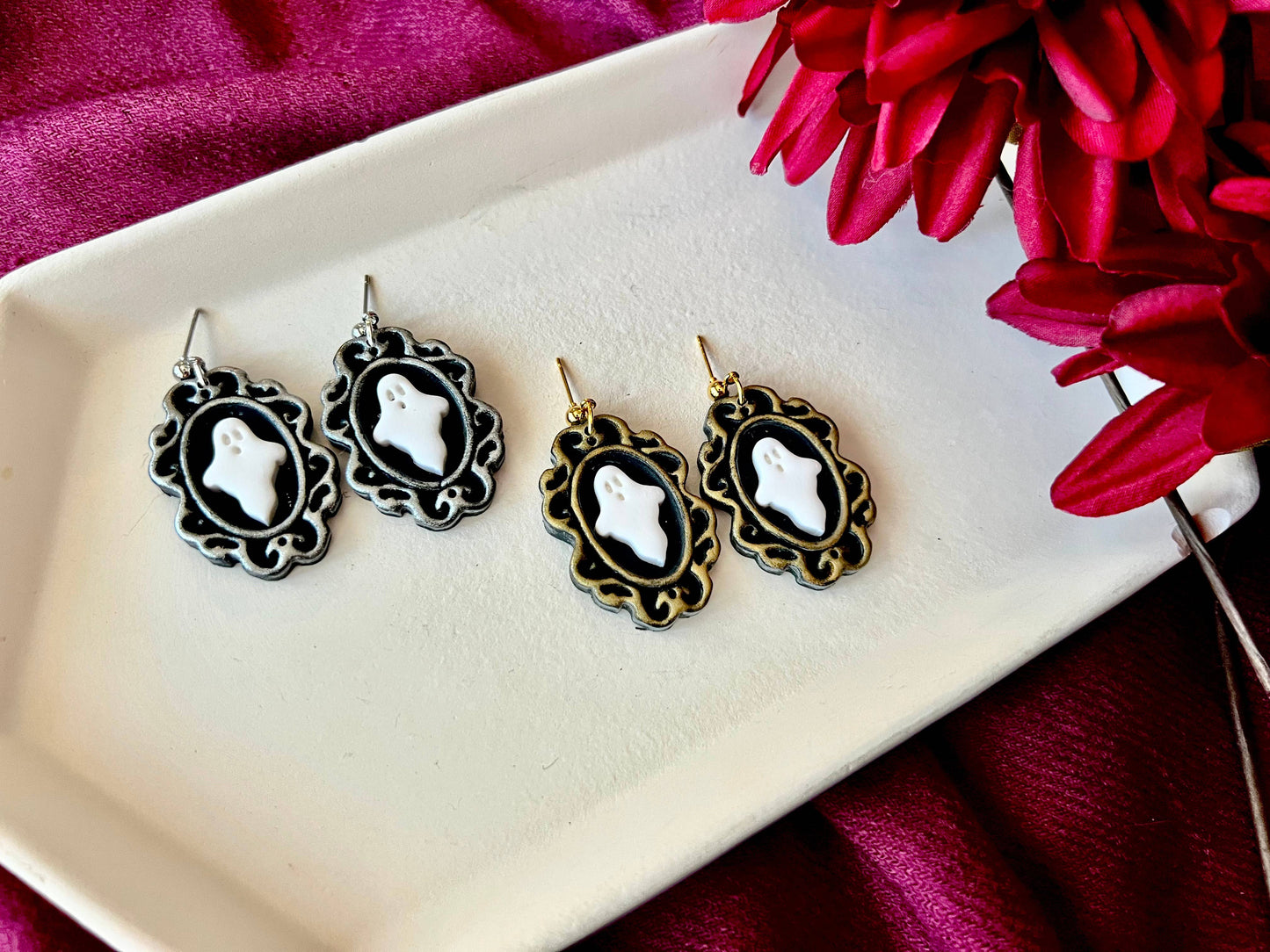 Ghost Frame Earrings, Framed Ghost Earrings, Halloween