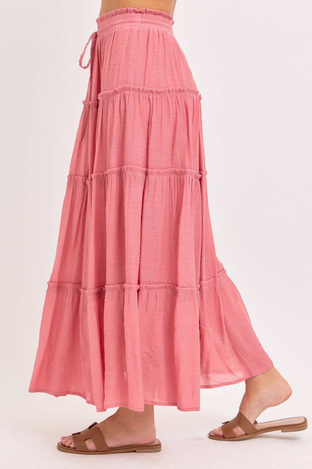 CASUAL PULL ON ELASTIC WAIST TIERED MAXI SKIRT