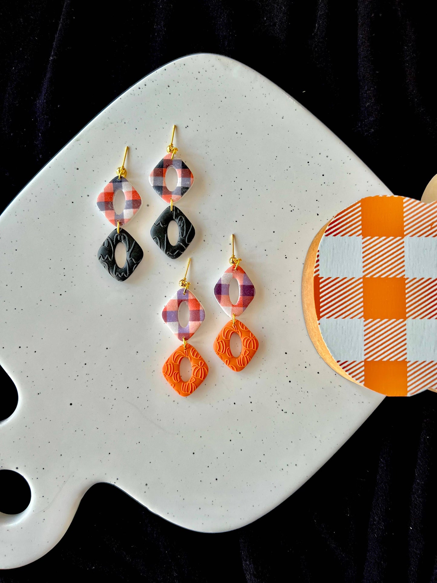 Halloween Plaid Earrings, Fall Plaid Earrings