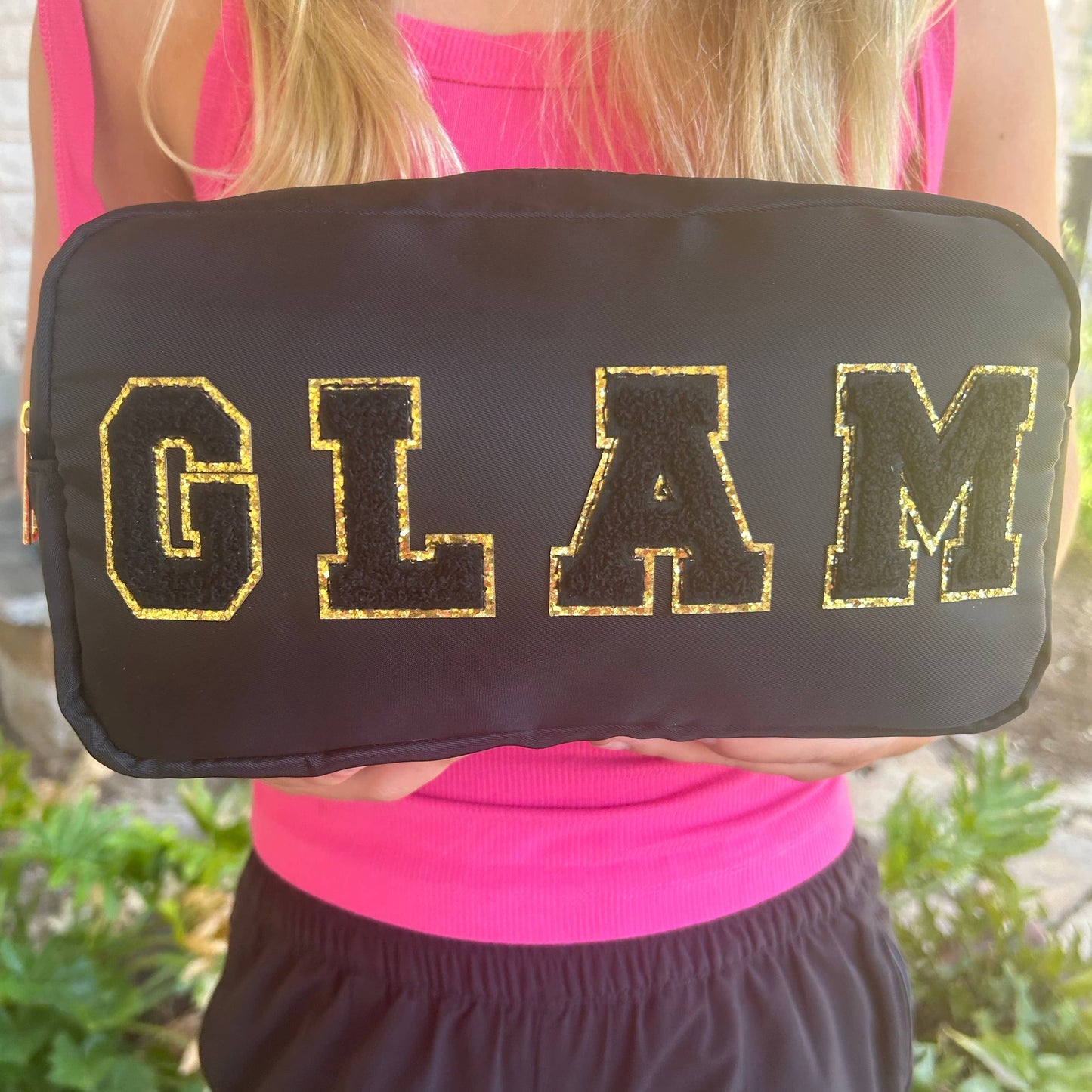 Cosmetic or Toiletry Bag with Varsity Letter Patches
