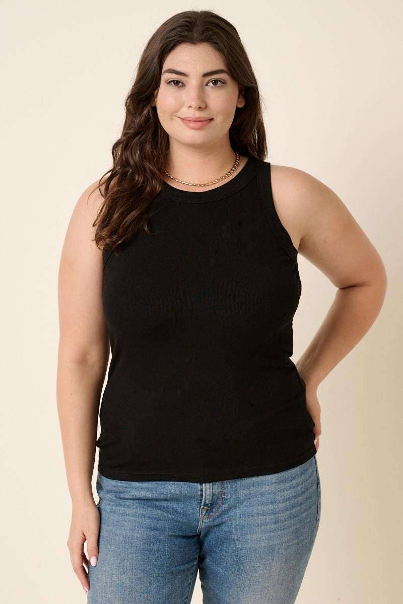 PLUS RIB KNIT ROUND NECK TANK