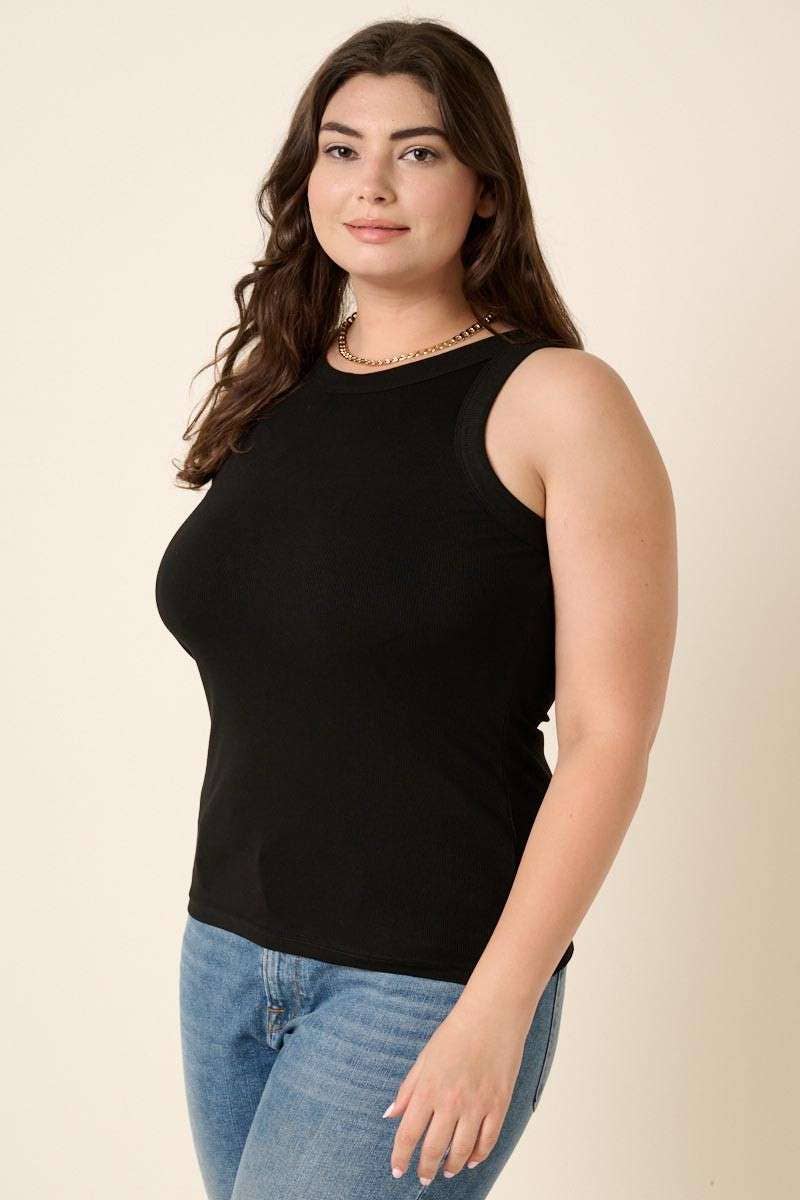 PLUS RIB KNIT ROUND NECK TANK