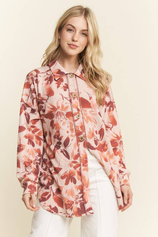 FLORAL URBAN RIBBED BUTTON DOWN