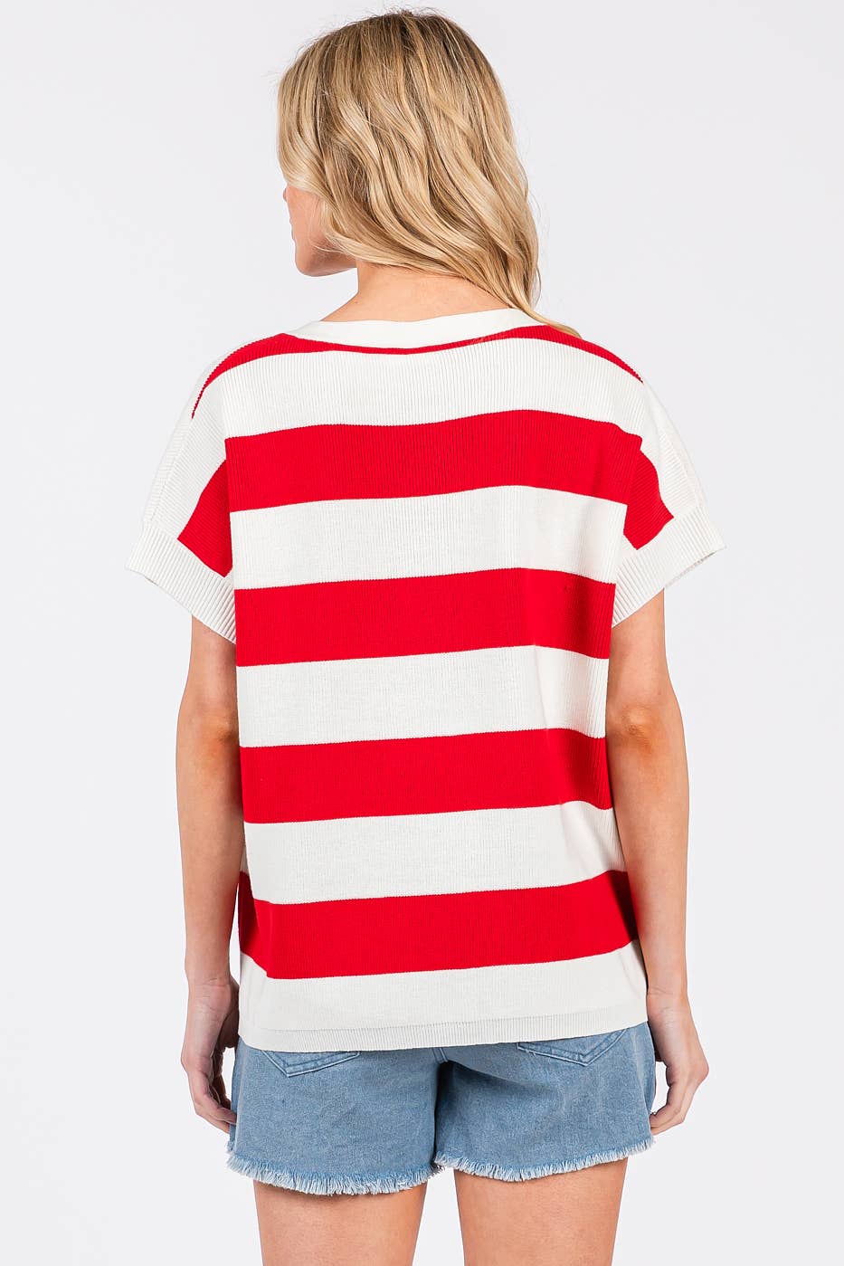 VIBRANT STRIPED SHORT SLEEVE SWEATER KNIT TOP *FINAL SALE*