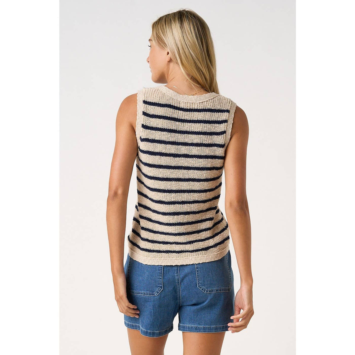 STRIPED V-NECK BUTTONED KNIT SWEATER VEST-Final Sale