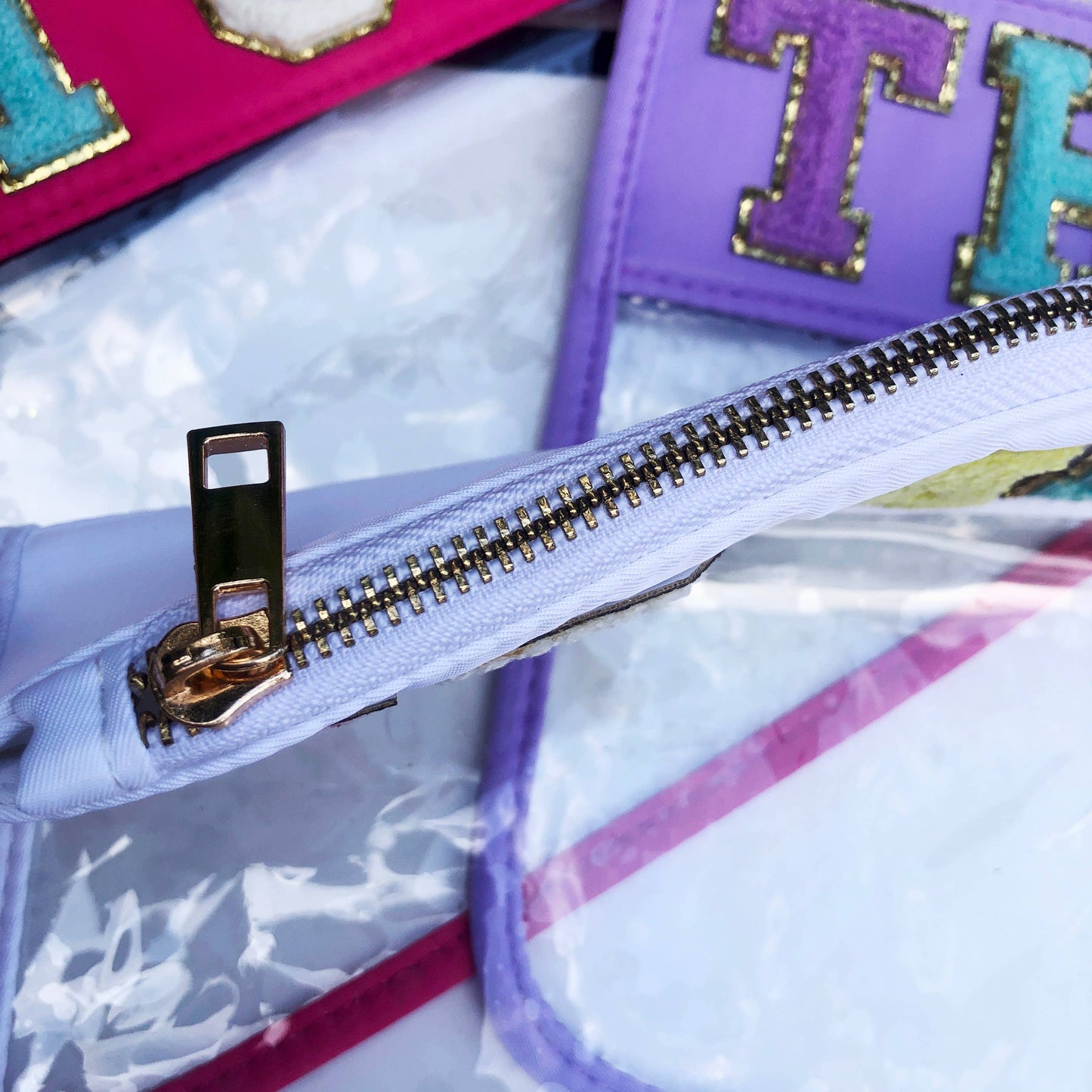 Varsity Letter Patch Clear Zippered Pouch Bag