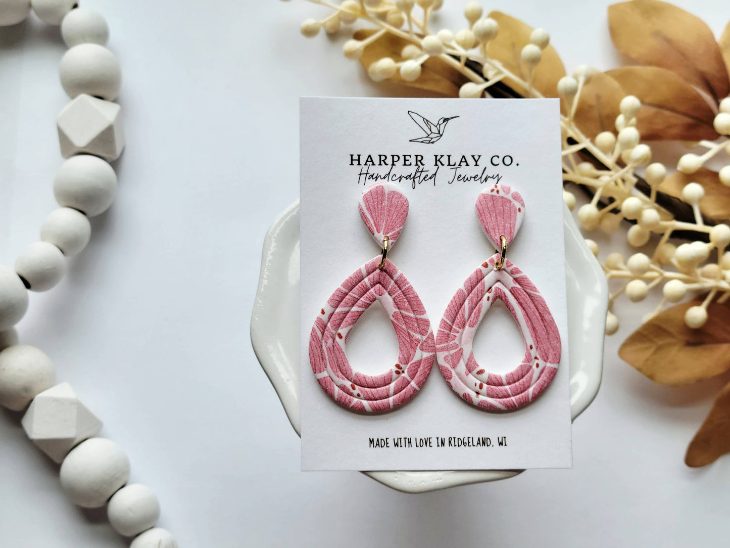 The Embossed Teardrop Set- Polymer Clay Dangle Earrings