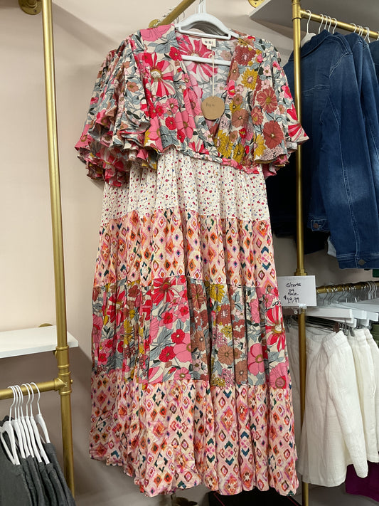 Mixed Print Flutter Sleeve Dress *FINAL SALE*